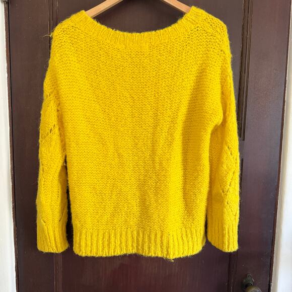 SLEEPING ON SNOW Anthropologie Bright Lights Yellow Alpaca Pointelle Sweater XS - Picture 6 of 8